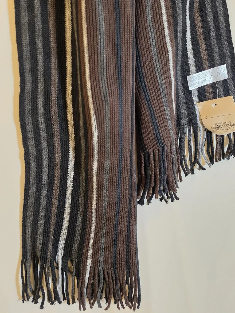 Mens Scarf Black Grey Striped Winter Knit Fringed Long Muffler Soft 74